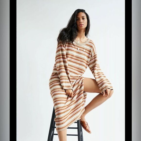 NEW FREE PEOPLE TOES IN THE SAND STRIPED SWEATER MIDI DRESS - Picture 2 of 4